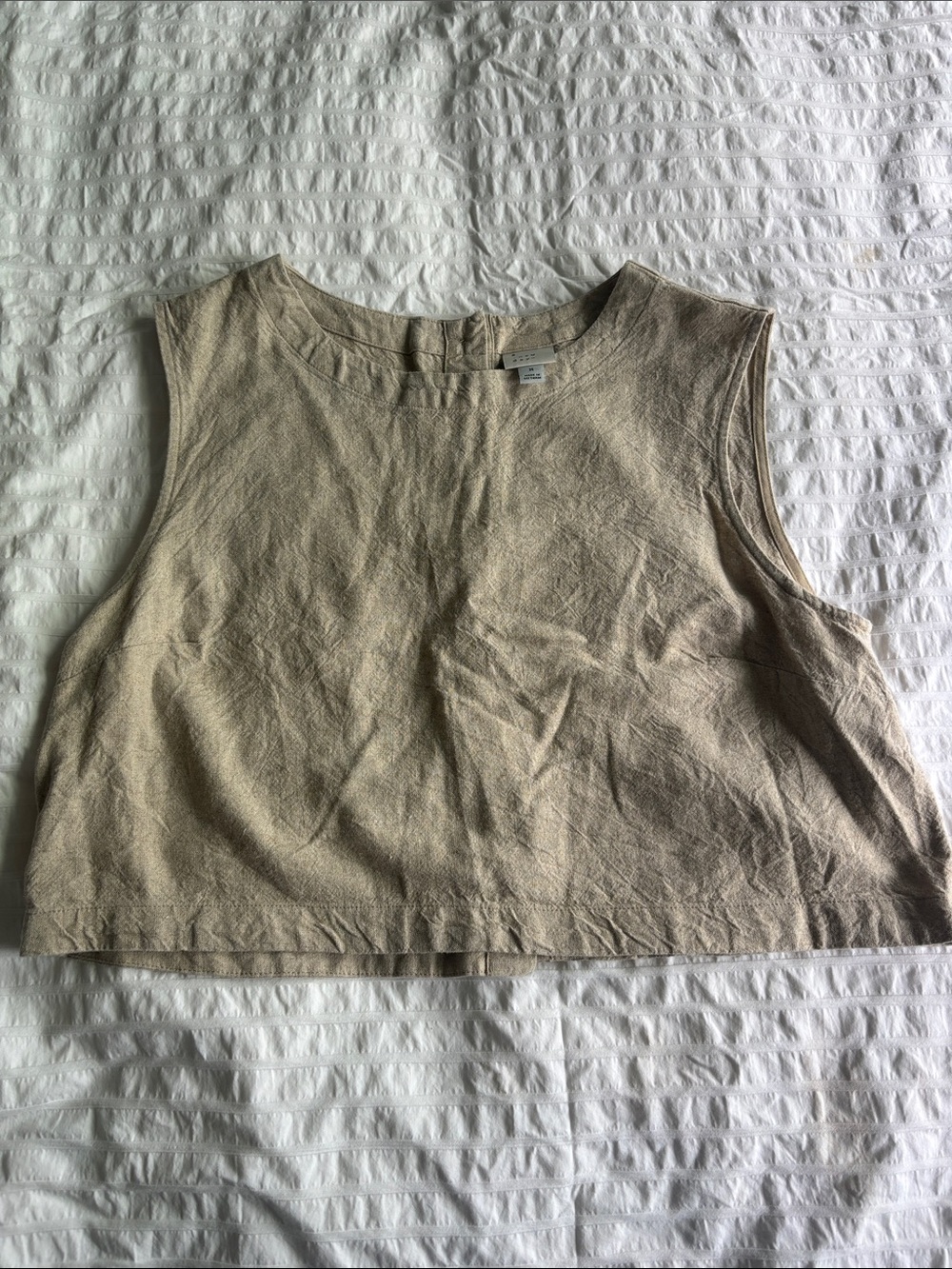 LIKE NEW Sleeveless Cropped Linen Tank Top - Beige Size M